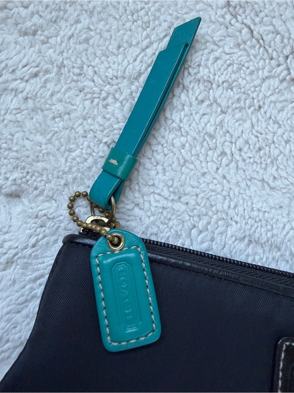 Coach Leatherwear Black Nylon Cosmetic Pouch with Teal Accent